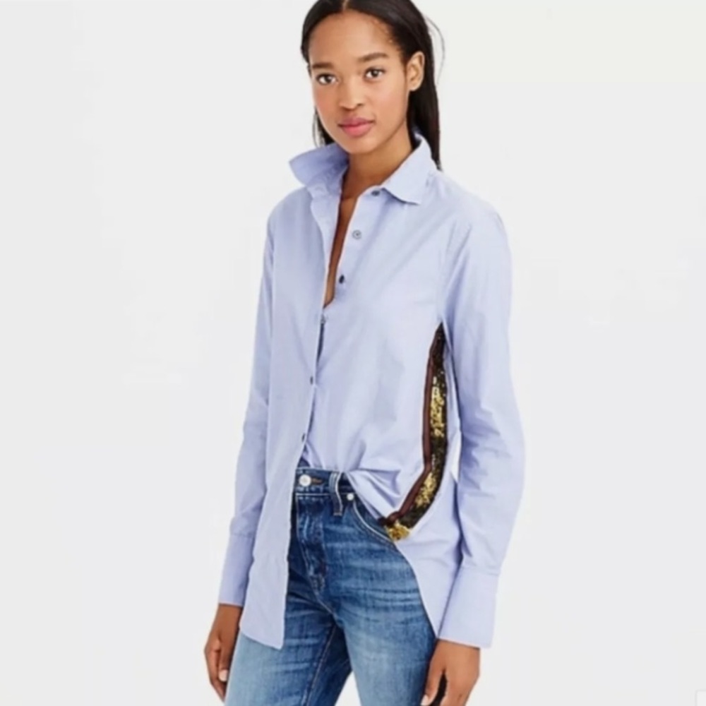 J. Crew Sequin Side Stripe Button Down - image 6